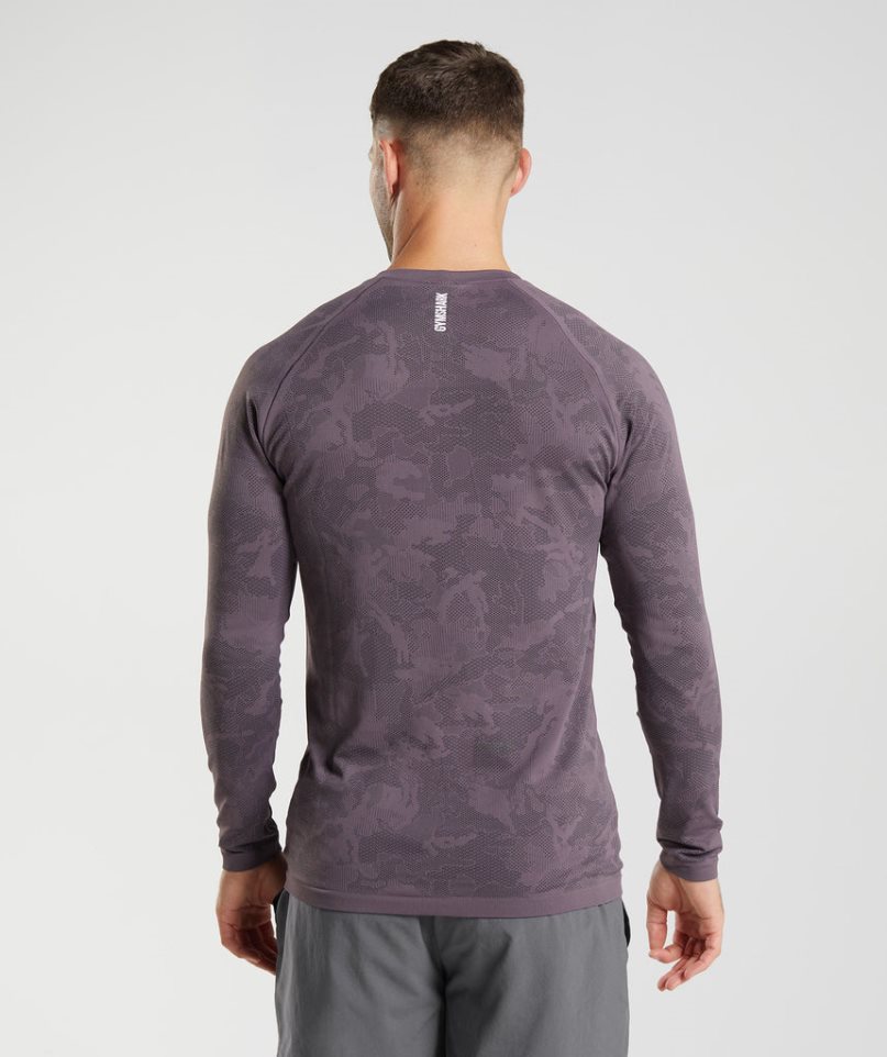 Men's Gymshark Geo Seamless Long Sleeve T-Shirts Purple | CA A8367N